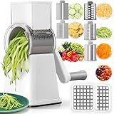 Leriton 6-in-1 Rotary Cheese Grater with 12 Blades Hand Crank Food Grater Vegetable Slicer with Suction Base, 360Β° Rotating Handle and Safety Push Cup Multi Blade Shredder Chopper to Dice for Kitchen