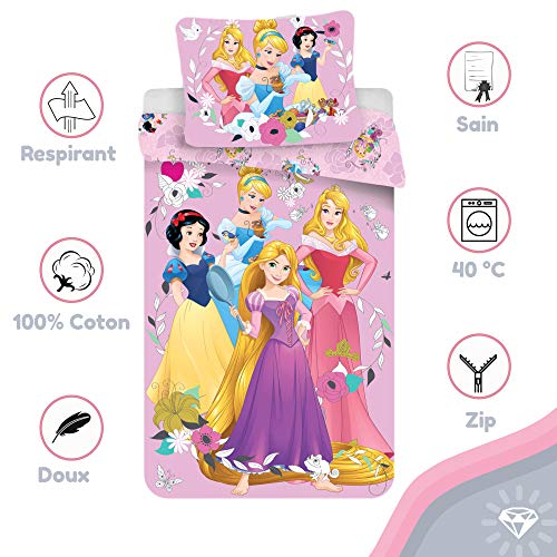 Disney Princess Dekbedovertrek voor kinderen, beddengoed 140 x 200 cm, kussensloop 70 x 90 cm, 100% katoen - Image 3