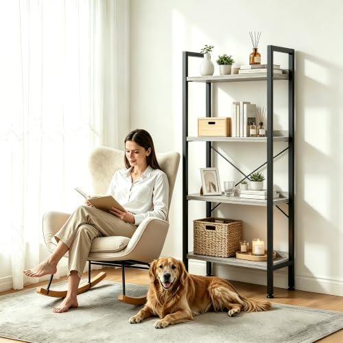 Image of HealSmart 4 Tier Bookshelf, Free Standing Book Shelf Home Office Bookcase Shelf Storage Organizer for Bedroom, Bathroom, Living Room, Office, Balcony, Gray Wood