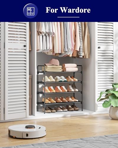 Image of Kitsure Shoe Rack for Closet, Shoe Organizer for Front Door Entrance, Stackable Shoe Shelf, Detachable Closet Organizers and Storage, 26.6 inch Wide - 4 Tiers, Black | Closet, Front Door Entrance, Entryway, Stackable & Detachable Shelf, Closet Organizers and Storage