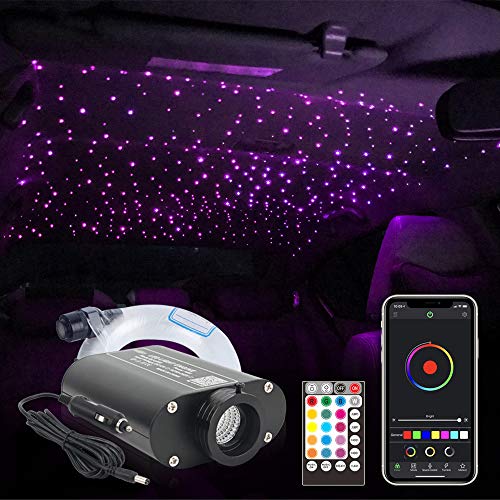 Car Use Bluetooth 16W LED RGBW Fiber Optic Star Ceiling Light, APP/Remote Music Mode Headliner Light Kit Mixed 450pcs(0.03in+0.04in+0.06in) 9.8ft + Adapter+Cigarette Lighter for Car/Room