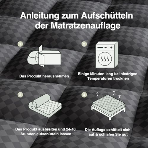 Novilla Matratzen Topper 140x190cm, Ultraweich und Strapazierfähig – Atmungsaktiver Matratzenauflage, Flauschiger 3D-Bezug, Maschinenwaschbarer Matratzenschoner mit Öko-Tex-Zertifizierung, Dunkelgrau