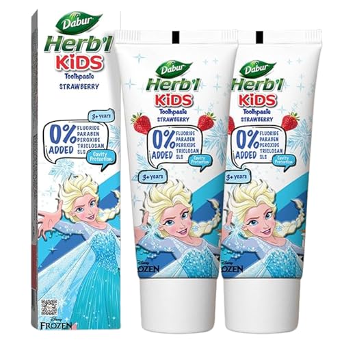 Image of Dabur Herb'l Kids Elsa Frozen Toothpaste | 160g (Pack of 2 x 80g) | 3+ Years | Strawberry Flavour | No added chemicals | Cavity protection | Healthy Gums | SLS & Flouride free