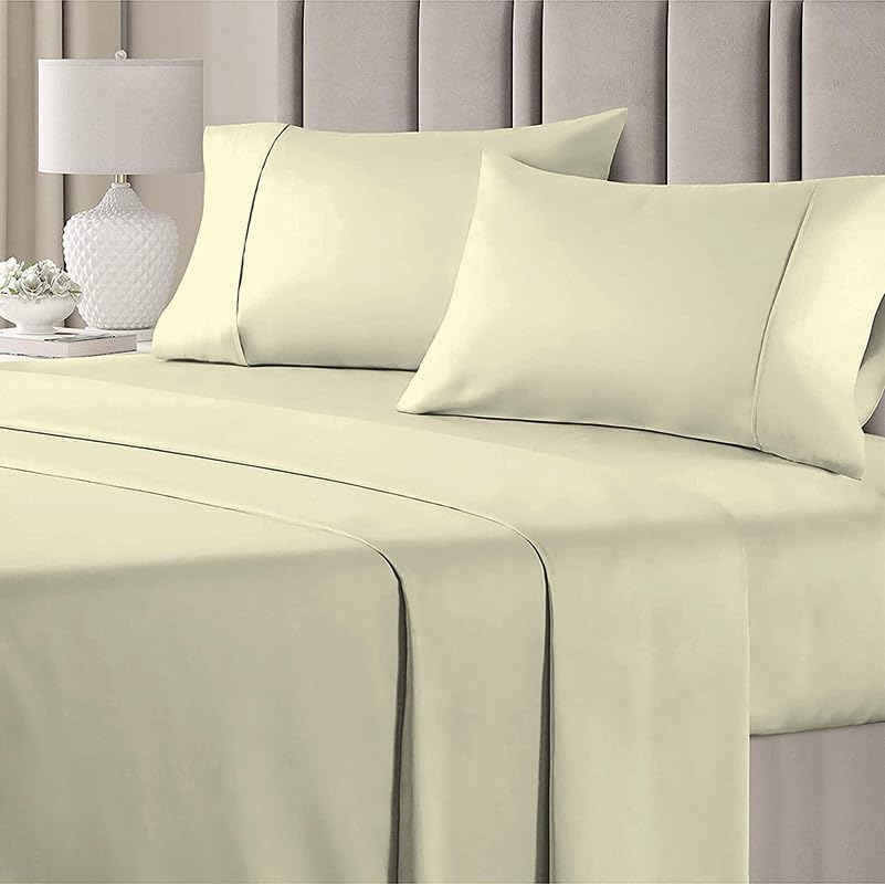 1000TC Brethable Flat Bedsheet with 2 Pillow Cover- Luxurious Soft & Wrinkle Free- 100% Cotton Bedsheet 3 PC Set- Hotel Luxury Bedsheet- Ivory Solid, King Size