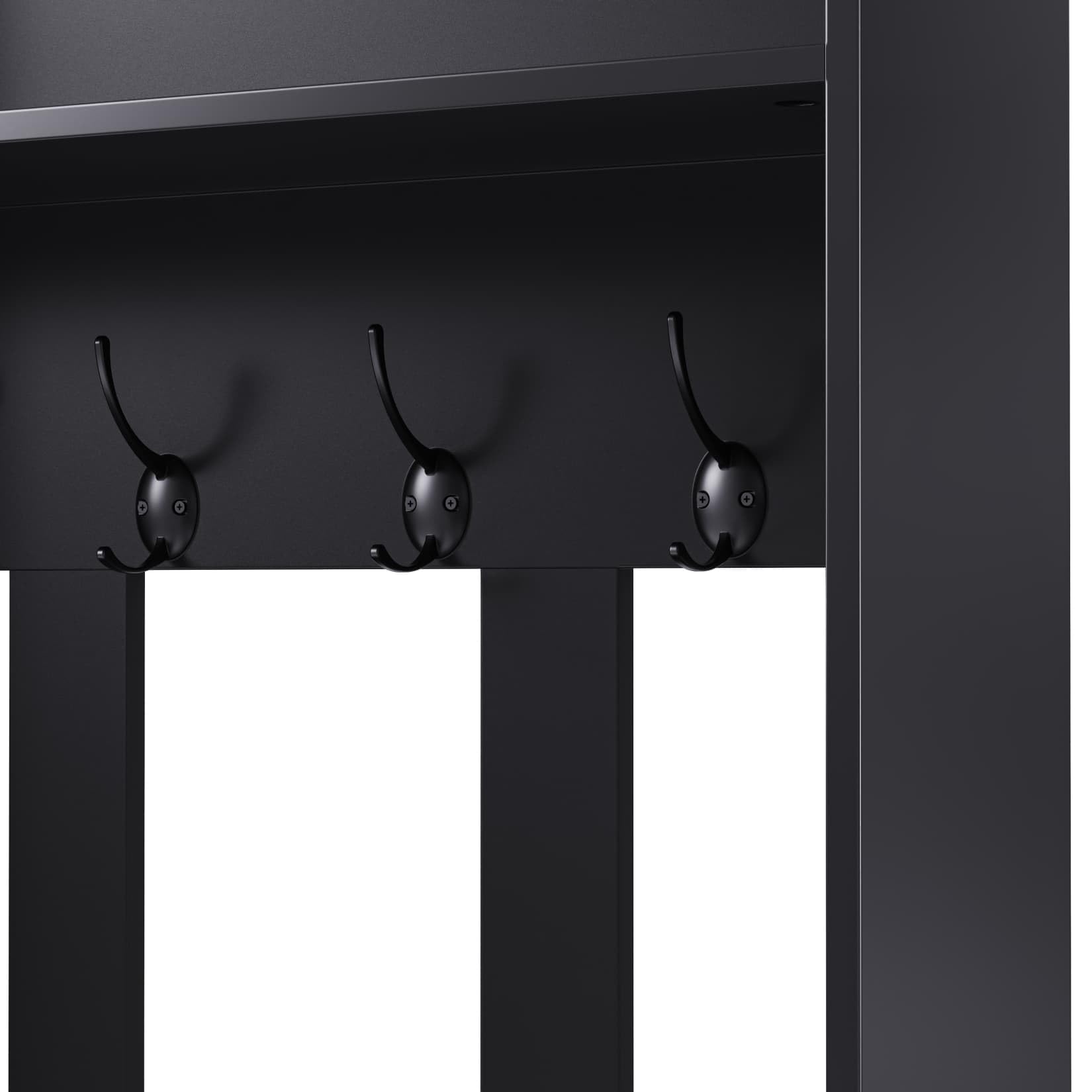 PUGSDRLY Meuble D'entrée,Porte Manteau avec Banc et Rangement Chaussure,4 Crochets,Étagère Ouverte,Armoire,Tiroirs,Vestiaire D'entrée pour CouloirChambre(D-Noir)