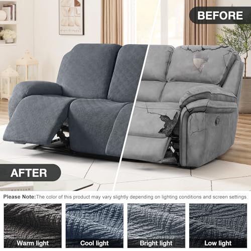 Image of Timeles Recliner Covers for 3 Seater Reclining Couch Covers Sofa Slipcover Furniture Protector for Dogs and Pets Stretch Soft Washable (Three-Seater, Gray)