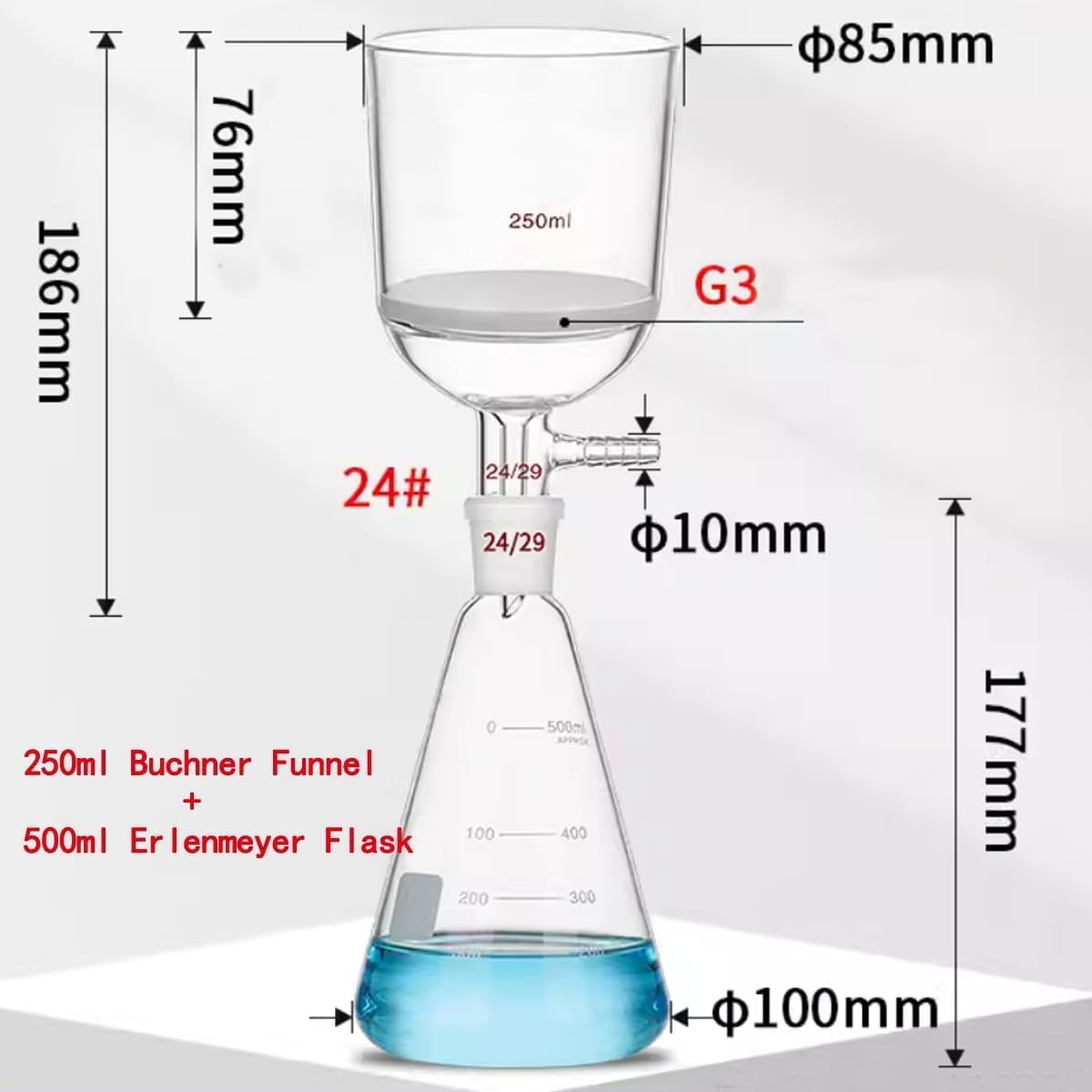 Zestaw Do Filtrowania Lejków G3 Lab Buchner Laboratoryjne Urządzenie Do Destylacji Próżniowej Z Lejkiem Do Filtracji Z Rdzeniem Piaskowym I Kolbą Erlenmeyera, 500ml