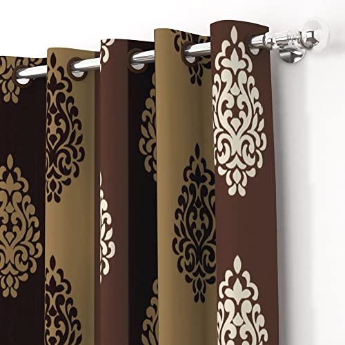 Image of Door Curtains 7 feet Long Set of 10 | Floral Design | Polyester | Light Filtering Curtains | Curtains for Living Room | (118 x 215 cm, Brown) | Perfect for Home Decor