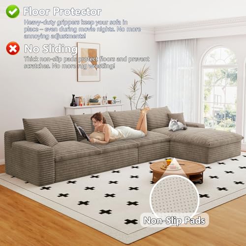 Image of 136 inch Cloud Couch Modular Sectional Sofa for Living Room, L-Shape Boneless Couch with Deep Seat, Modern Corduroy 4-Seater, No Assembly Required (Camel,Right-Facing Chaise)