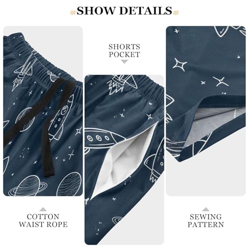 Men's Pajama Shorts Space Rocket Blue Athletic Pajama Sleep Bottoms with Pockets 23038824