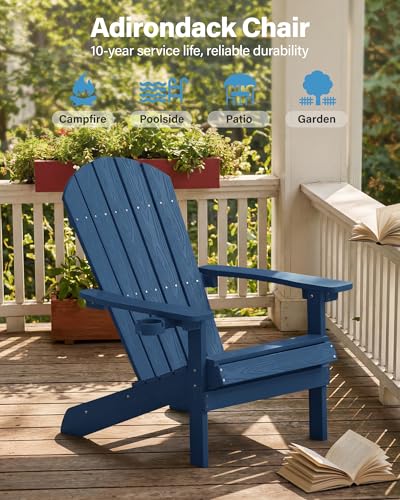 Adirondack Stuhl mit Getränkehalter für Outdoor Garten: Wetterfest Adirondack Chair Kunststoff HIPS - Langlebig & Robust Adirondack Outdoor Stühle für Balkon/Terrasse/Feuerstelle - Einfache Montage
