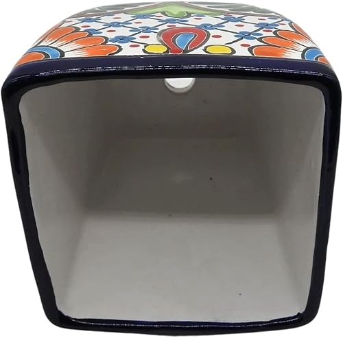 Miniatura 5 de Maceta cuadrada mediana pintada a mano para interior y exterior, multicolor, esmaltada (Talavera)
