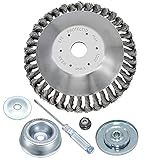 8 Inch Steal Wire Brush Cutter Trimmer Head,Wire Wheel Brush Trimmer Head with Thrust Washer,Rider Plate,Collar Nut,Maintenance Screwdriver,Bevel Washer,for Rust Removal,Lawn Mower
