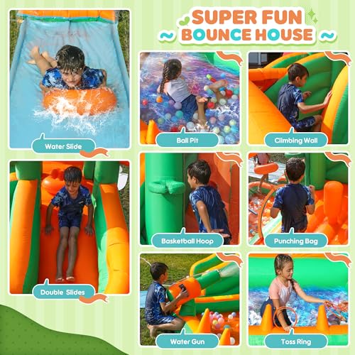 Bounce House, Inflatable Water Bounce House with Blower, Kids Bouncy Castle Dual Slides Water Park with Slide Mat for Wet and Dry - Image 7