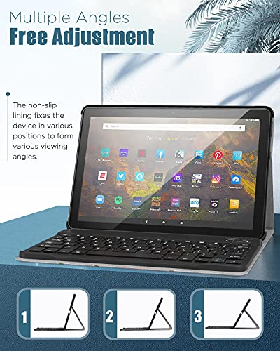 Moko Keyboard Case Fits All-New Kindle Fire Hd 10 & 10 Plus Tablet (11Th Generation, 2021 Release) 10.1",Pu Tablet Cover Shell Case With Removable Wireless Bluetooth Keyboard, Marble Pink #TOP4