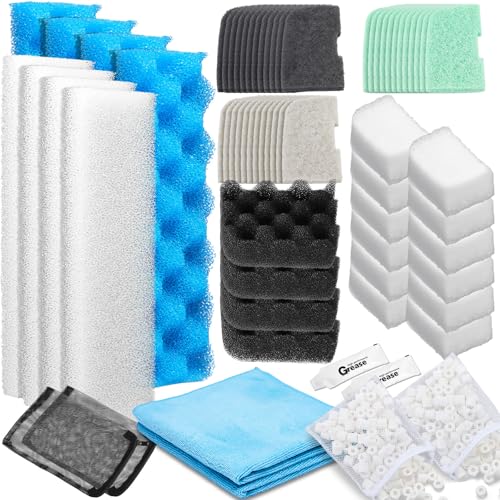Threlaco 68 Pcs 406/407 Filter Media, Replacement Canister Filter Media Kit, Including Mesh Bags, Quick Clear, Foam, Nitrite/Phosphate/Ammonia Remover, Towel, Grease