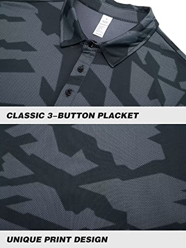 Marami Mens Golf Polo Shirts - Performance Dry Fit Short Sleeve Printed Polo T Shirts Upf Moisture Wicking Tactical Casual Collared Shirts Dark Grey L #TOP4