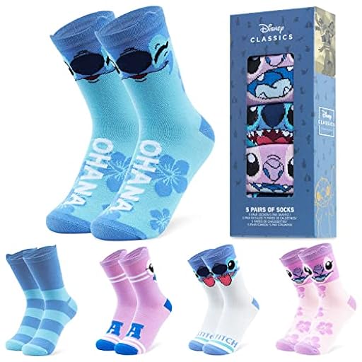 Disney Calcetines Altos talla 35-41, Conjunto Calcetines Divertidos para Mujer Adolescente, Pack de 5 Pares (35/41 EU, Rosa/Azul Stitch) | Ya disponible en tu tienda friki favorita! En mundofriki.es!