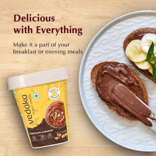 Image of Amazon Brand - Vedaka Peanut Butter Chocolate Crunchy 500G | 25% Protein | No Palm Oil | Healthy Nut Butter Spread | Zero Cholesterol & Zero Trans Fat | Fibre-Rich (Pack of 3)