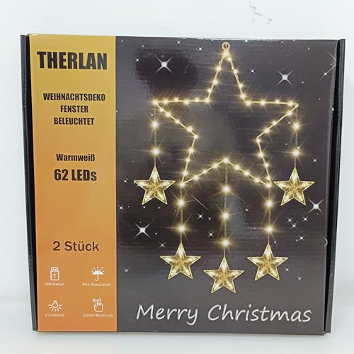Therlan Luci Stelle Natale Finestre, 62 LED per