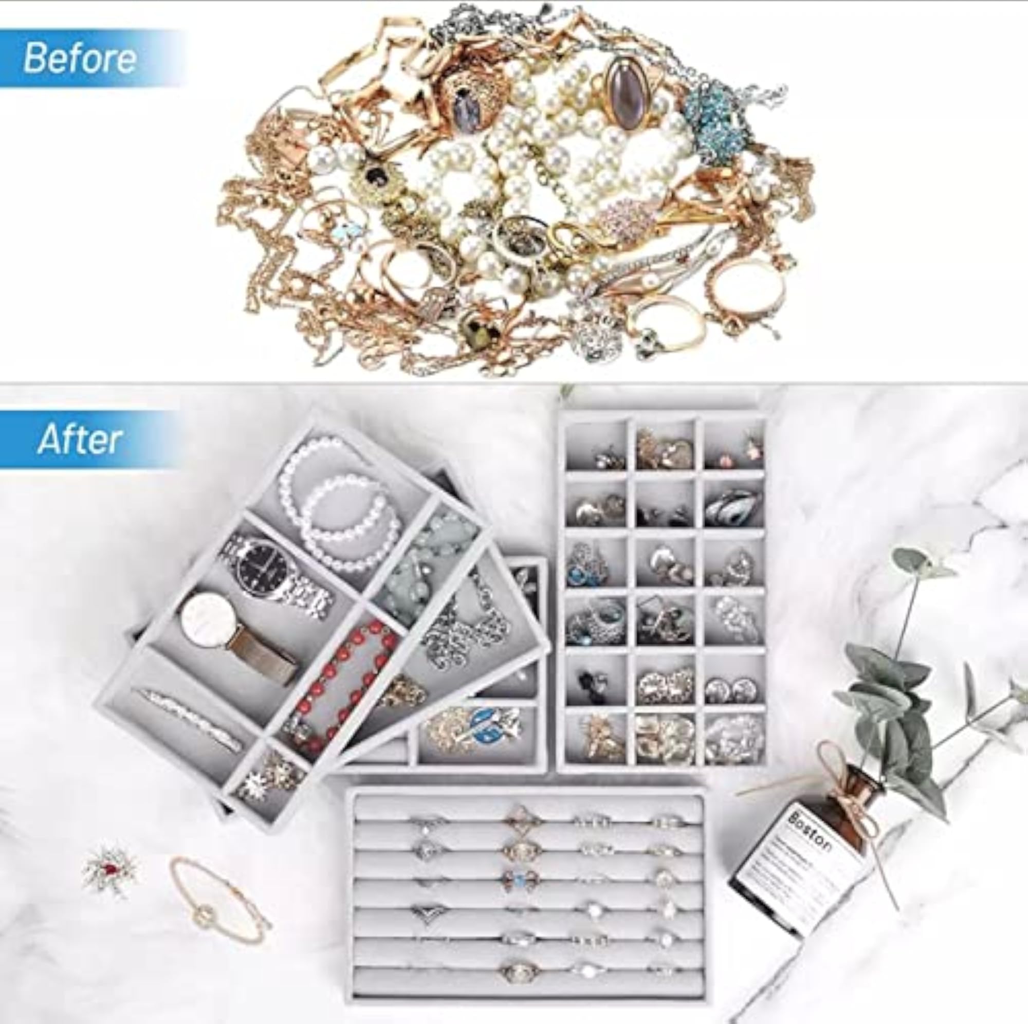 Jewellery Boxes and Trays Organiser, Stackable Storage