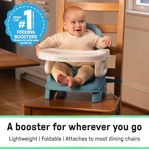 Image of Ingenuity Deluxe Comfort Booster Seat for Kitchen Chair, Compact Fold, Portable, Lightweight, Toddler Booster Seat for Dining Table, from 6 Months to 3 Years - Teal
