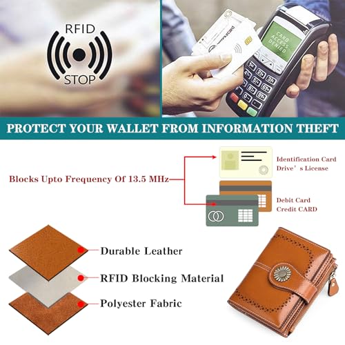 Image of SENDEFN Small Womens Wallet Leather Bifold Card Holder RFID Blocking with Zipper Coin Pocket