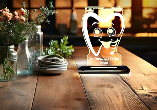 Image of PRINTKART Doctors Name and Designation, Personalised LED Doctors Name Gifts, 3D Illusion Lamp Gift for Doctor, Laser Cut, (Material:- Acrylic Transparent, Size:- 6 x 4 Inches) (Dentist-1)
