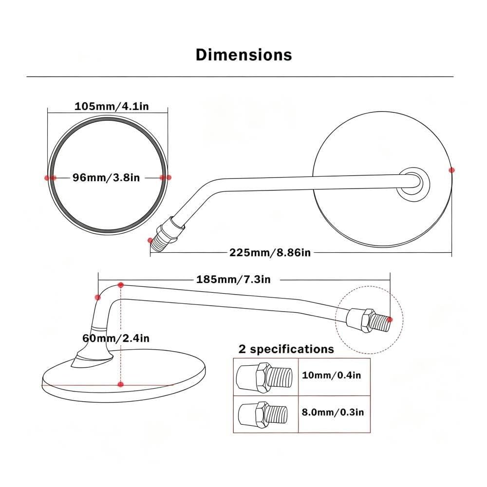 8/10mm Specchietto Retrovisore Moto Per Suzuki Per Intruder