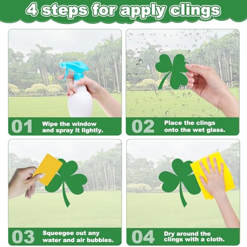 Image of St Patricks Day Window Clings Decorations, Shamrock Decor for Home, Office | 8 Sheets Window Sticker for Glass Windows, Clover Decals for Mirrors, Glass Doors, Reusable Irish Party Indoor Decoration