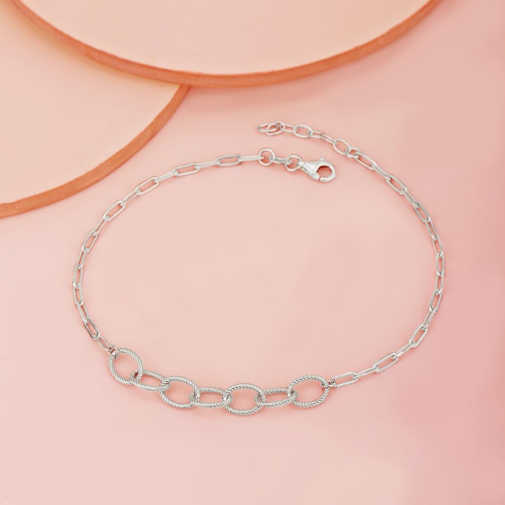 Vanbelle Sterling Silver Jewelry - Rhodium Plated with 925 Stamp - Interlinked Fancy Link Chain Anklet - Stylish Elegant Beautifully Designed for Women - 9" long + 1" Extender - Image 5