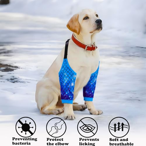 Image of Dog Elbow Wraps Knee Protector Pads Elbow Callus Treatment Sleeve for Wounds Front Legs Prevent Licking for Medium Large Dogs 2XL, Mermaid