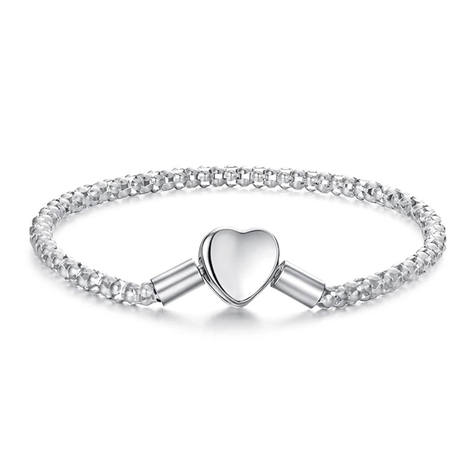 Bracelet Femme Argent Bracelet basique en argent sterling avec cœur for femme, breloques, perles, bijoux fins à faire soi-même