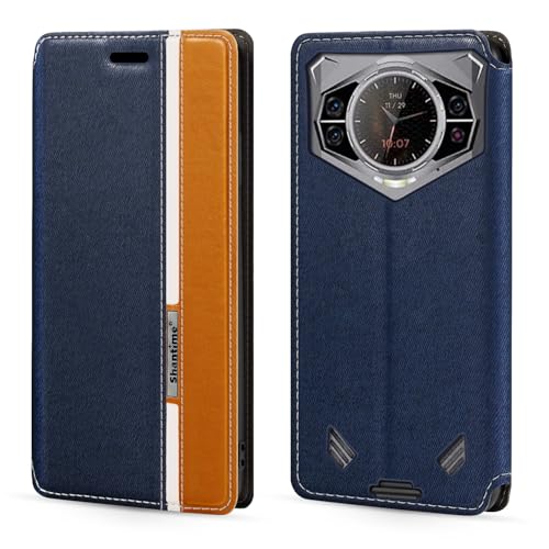 Shantime Colorblock Invisible Magnetic PU Leather Flip Case Compatible with Doogee S200, Stylish Wallet Cover with Full Protection and Slim Design Blue