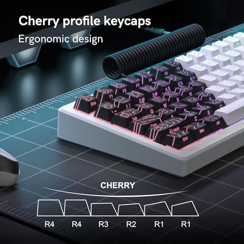 Image of dagaladoo Double Shot PBT keycaps for Mechanical Keyboard,Black /White Topographic Key Board keycaps,Shine Through Custom Key caps,Cherry Profile Key caps for US Layout 60% 75% 100% Keyboard