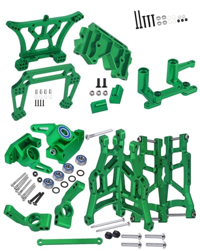 RCMYou Upgrades Part for 1/10 Slash 2WD,Aluminum Front Rear Suspension Arm,Shock Tower,Caster Block,Steering Blocks,Rear Stub Axle Carriers,Steering Block,Front Bulkhead Upgrades Set,Green