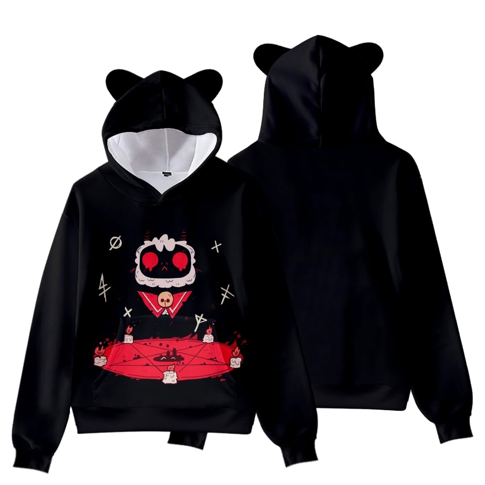 Pqrxtfng Game Cult of The Lamb 3D Print Cosplay Unisex Adult Little Bear Ears Hoodie Casual Long Sleeve Sweatshirt