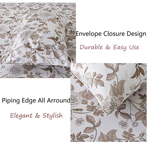 Image of FADFAY Sheets Set Full Vintage White and Brown Floral Bedding Elegant Peony Sheets Set Shabby Rose Farmhouse Bedding 100% Egyptian Cotton 800 Thread Count Deep Pocket Fitted Sheet 4Pcs, Full Size