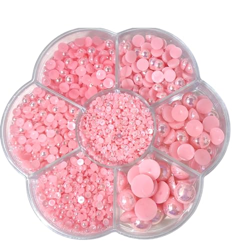 Chenkou Craft 3000PCS 1 Box Pink Round Flatback Imitation Half Pearls Bead Loose Beads Gem (Pink)