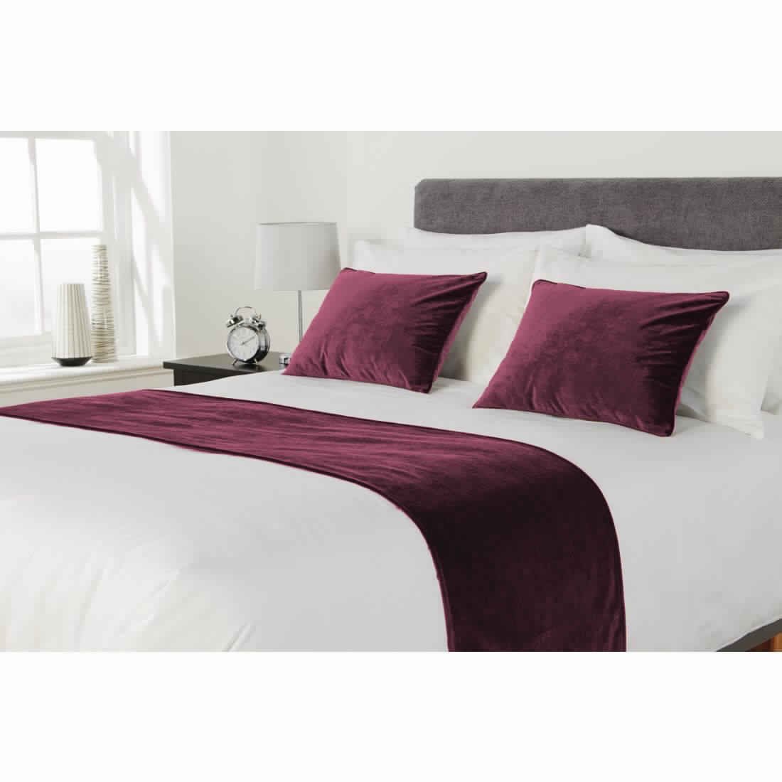 FABRICART Hotel Collection Bed Runner Set :1pc flossed Velvet Bed Runner |Scarf | Throw with 2 pc 20" x 20" Cushion Cover |Pillow Shams| Bed Accessory | Room Decor| (Wine, Twin- 20 X 55 INCHES)-picture-23