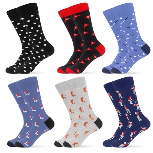WeciBor Lustige Golf Socken Business Herrensocken 6 Paar Baumwolle Anzugsocken Geschenk für Golfer, Größe 43-46