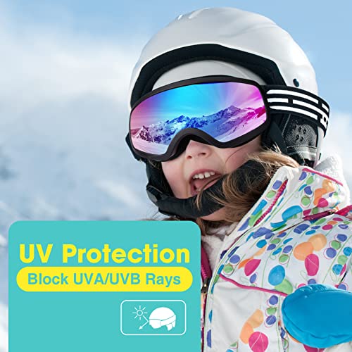 Image of EasYoung Kids Ski Goggles, Skiing Snowboard Goggles for Boys Girls Junior, Snow Glasses Helmet Compatible