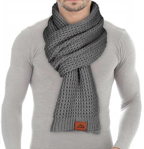 Loowoko Schal Herren Damen winter, Klassische waffel strickschal, Langschal mit Echt-Leder Veredelung, Geschenk für Mann und Vater