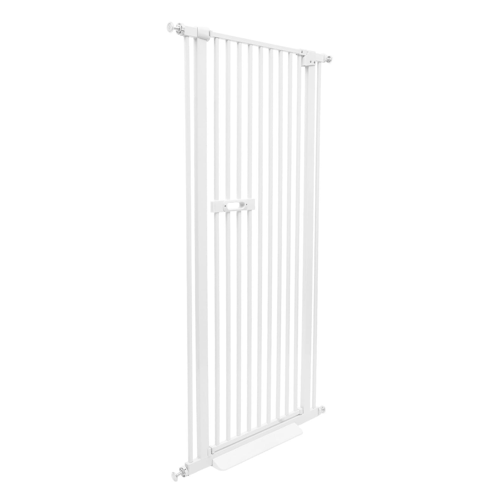 Barrera de seguridad para escaleras, sin taladrar, 150 cm, para perros, gatitos, bebé, ancho ajustable, con cierre automático (blanco, 150 cm)