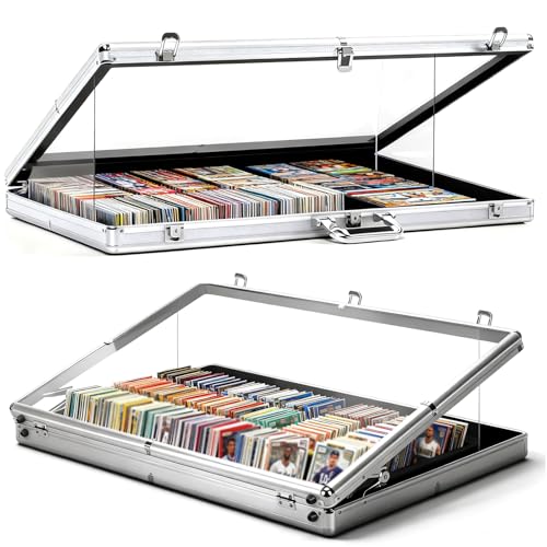 Large Portable Trade Show Display Case 34\"x22\", Aluminum Lockable Card Show Display Case with Acrylic Side and Handle, Tabletop Showcase for Baseball Sports Graded Cards TCG Craft Jewelry Collection