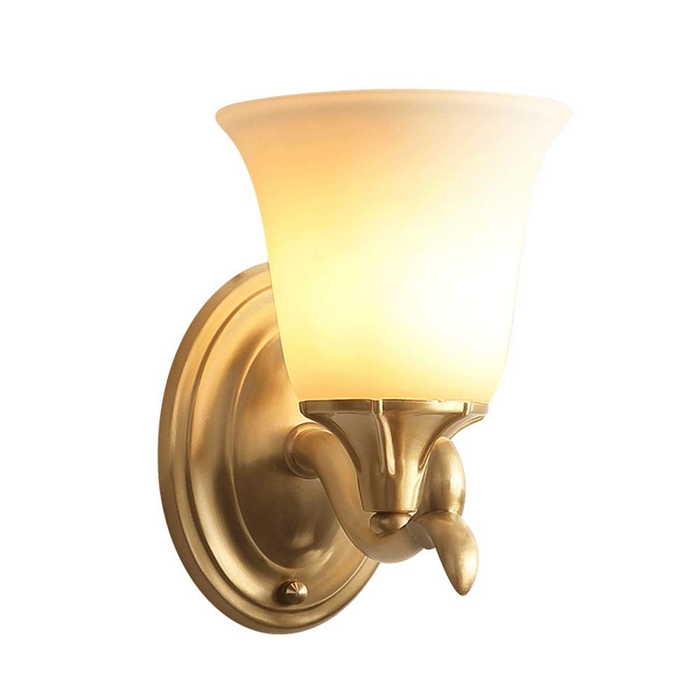 JYBNBBE Brass Wall Lighting Fixture Vintage Wall Lights Glass Lampshade Bedroom Sconce Copper Flush Mounted Wall Lamps Indoor Wall Wash Lights for Living Room,
