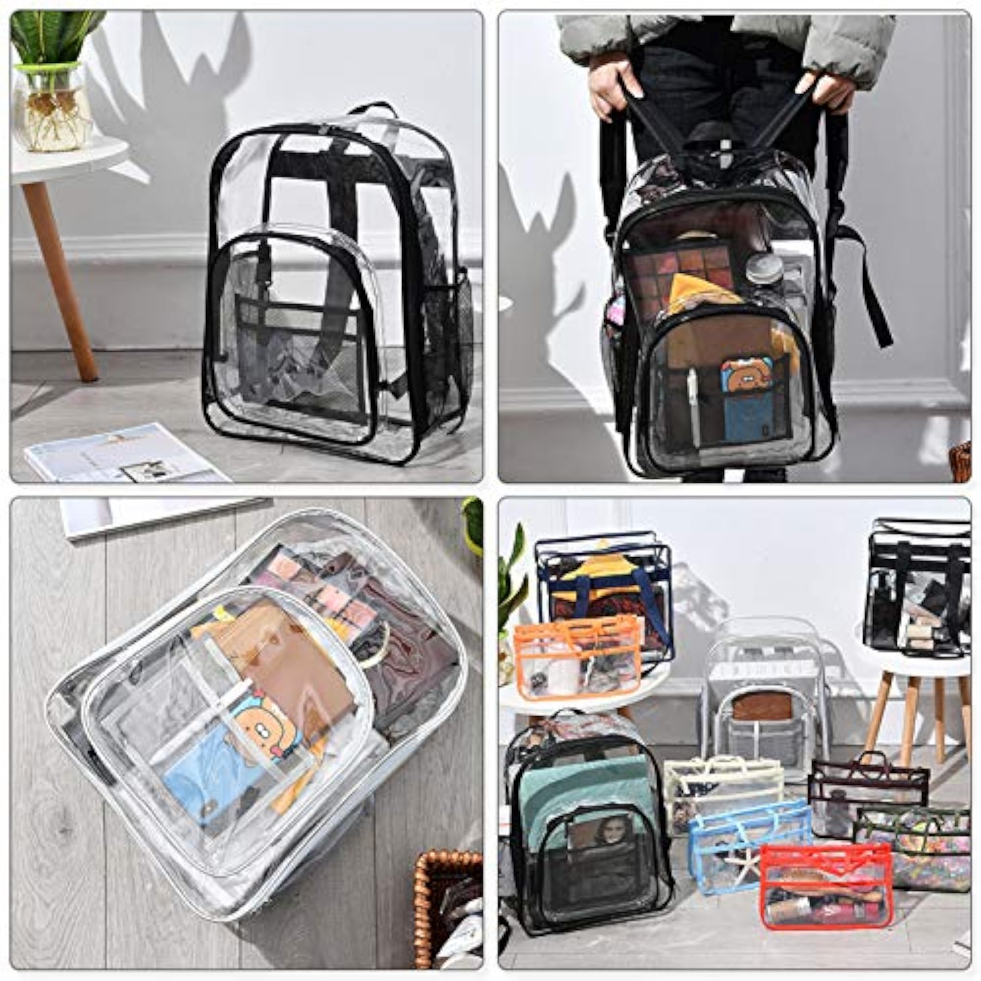 Heavy Duty Clear Backpack for Women, Transparent Bookbag