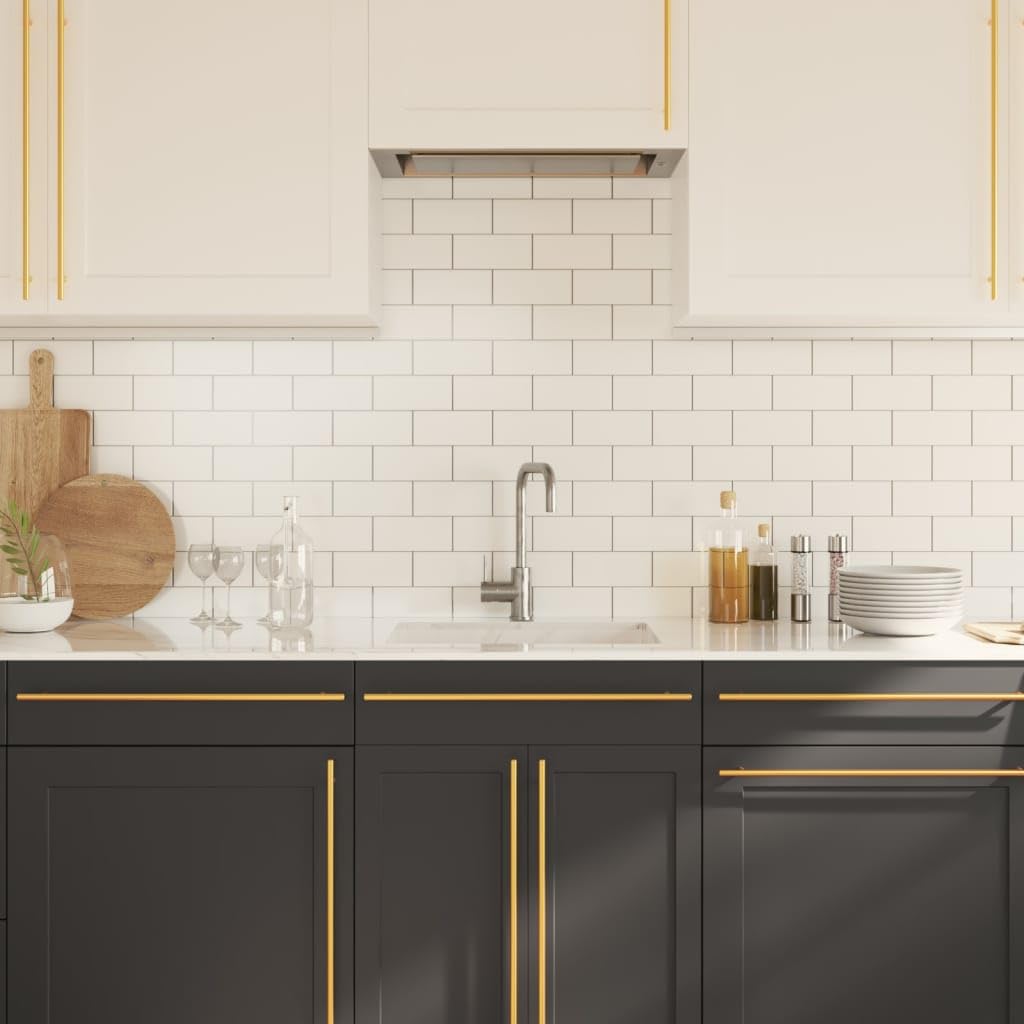 Homgoday Tiradores para armarios 20 uds Acero Inoxidable Dorado 480 mm, Pomo de Armario, Tiradores De Cajón, Tirador para Cajón y Muebles, Armarios de Cocina Interior Puerta