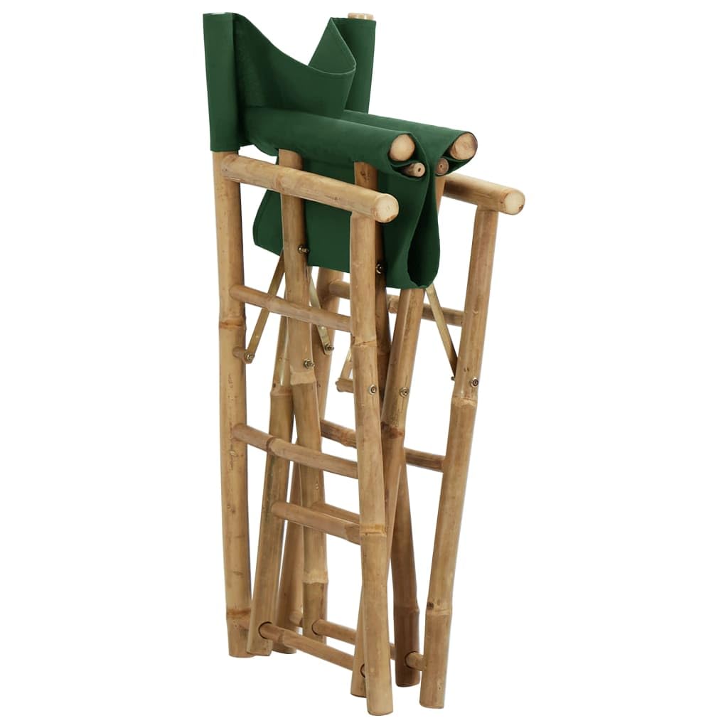 2er Set klappbare Gartenstühle aus Bambus 60x45x88 cm Grün, Faltbare Regiestühle mit Stoffbezug, leichte Campingstühle für Balkon Terrasse und Garten