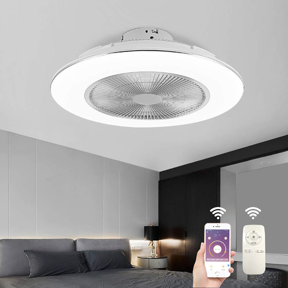 22'' White Thin Modern Ceiling Fan with Light for Indoor Kitchen Bathroom Bedroom,Remote LED 3 Color Lighting Low Profile Flush Mount Quiet Electric Fan with 6 ABS Blades and Plastic Cover